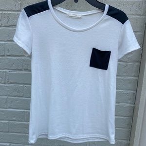 Soprano white short sleeve faux leather t-shirt girls 10-12